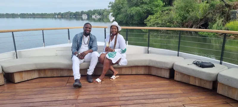 Couple on a Zambezi cruise deck